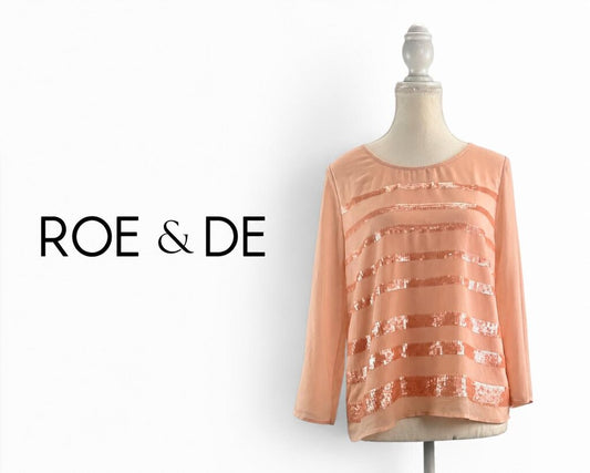 RO & DE Blush Pink Sequin Stripe Chiffon Blouse ~ Small
