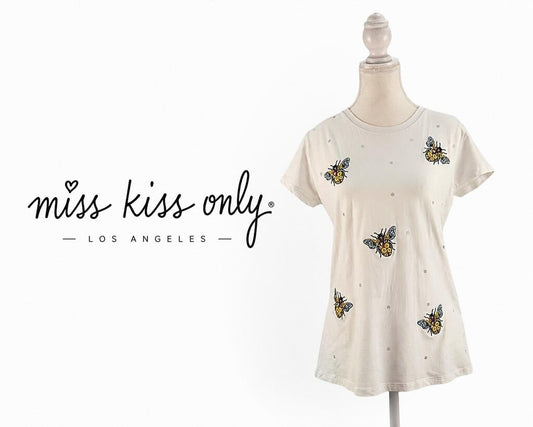 MISS KISS ONLY White Bee Embellished Graphic Tee ~ Large