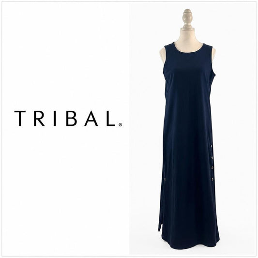 TRIBAL Sleeveless Navy Dress M