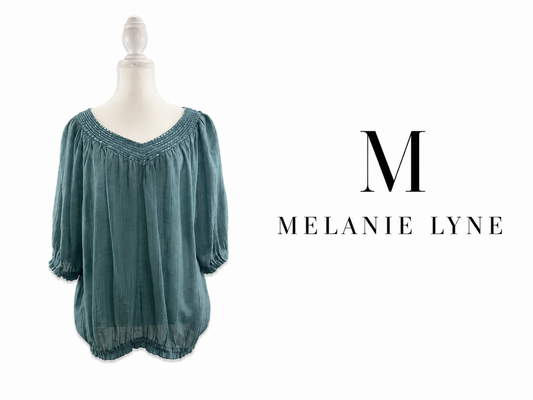 MELANIE LYNE Teal Gauze Peasant Blouse - Size 14