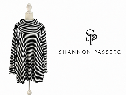 SHANNON PASSERO Black & White Striped Tunic Top - Medium