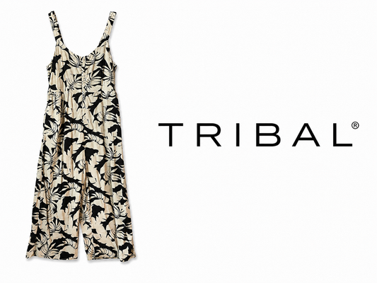 TRIBAL X XIX PALMS Tropical Print Wide-Leg Jumpsuit ~ Size Large