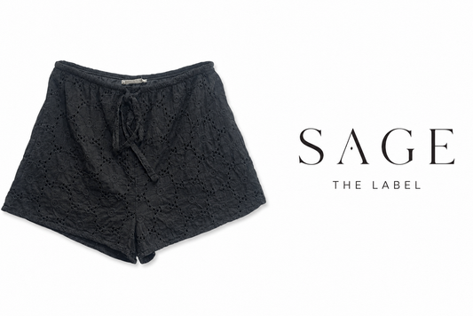 SAGE The Label Black Eyelet Embroidered Drawstring Shorts - XS