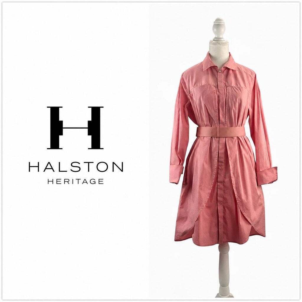 HALSTON HERITAGE Belted Shirt Dress - Large
