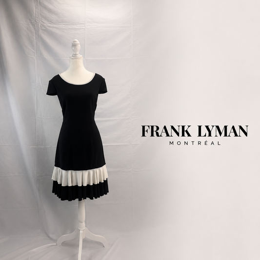 FRANK LYMAN Black & White Ruffle Hem Dress - Size 8