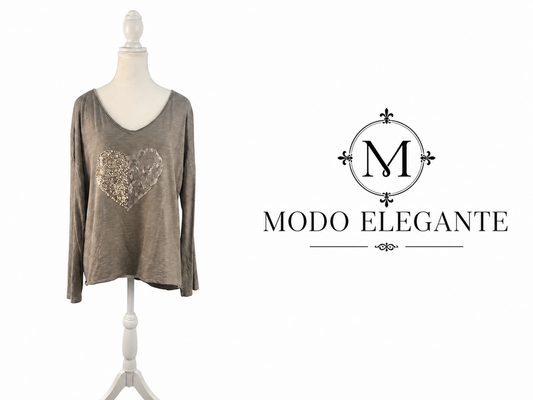 MODO ELEGANTE Sequined Heart Top -S/M