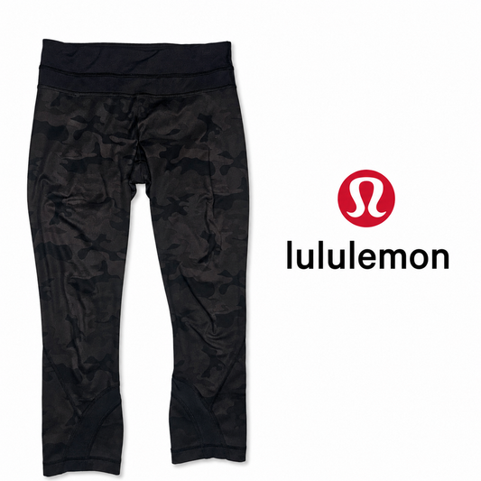 LULULEMON Fast & Free Crop Leggings Black Camo Size 4