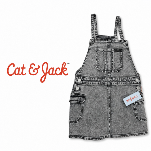 CAT & JACK Girls Grey Denim Overall Jumper Dress Size Small (6/6X)