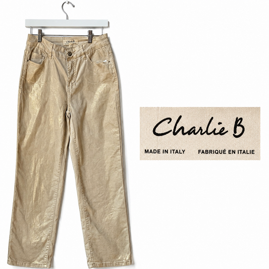 Charlie B Metallic Gold Straight Leg Jeans Women's Size 6