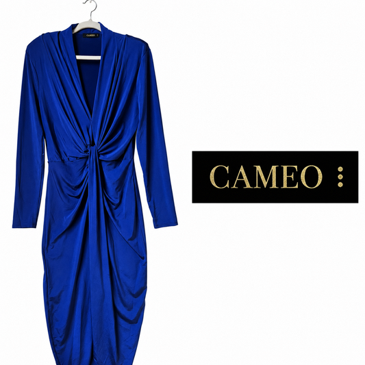 Cameo Royal Blue Knot Front Midi Dress Women's Size Large