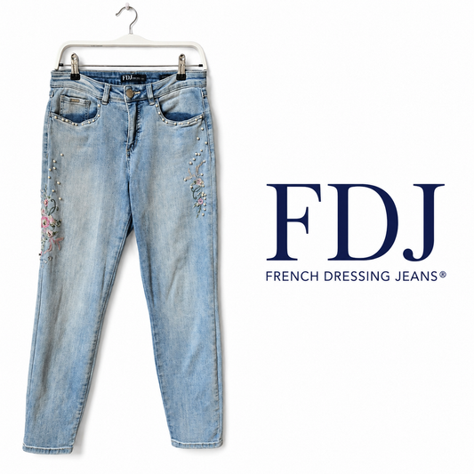 FDJ French Dressing Olivia Embroidered Pearl Accent Slim Jeans Size 6