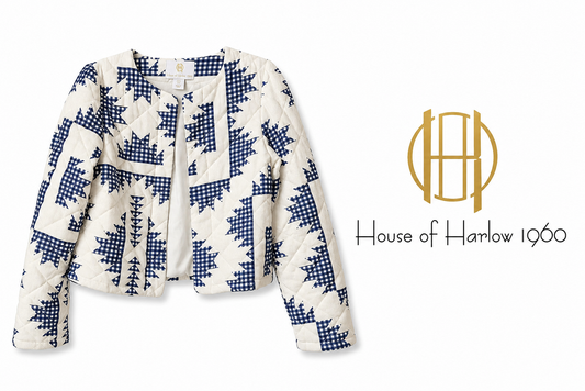 House of Harlow 1960 Women's Quilted Blue & White Printed Jacket - Size Small