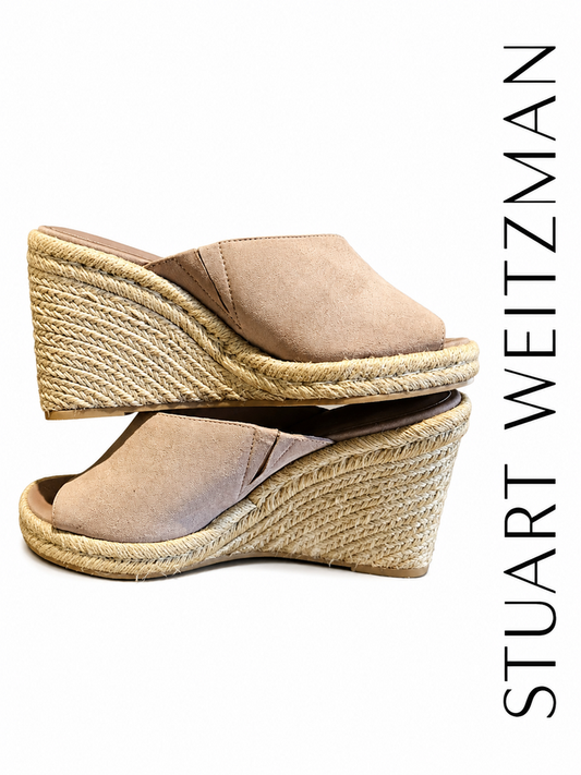 STUART WEITZMAN Wonda Espadrille Wedge Slides -Blush Suedebb-9.5