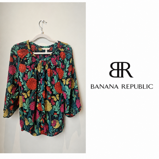 BANANA REPUBLIC Floral Butterfly Peasant Blouse ~ XS