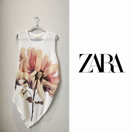 ZARA Floral Asymmetrical Tunic Top | Size Medium