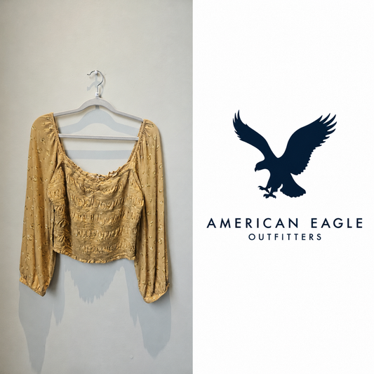 AMERICAN EAGLE Smocked Beige Floral Crop Top ~ Medium