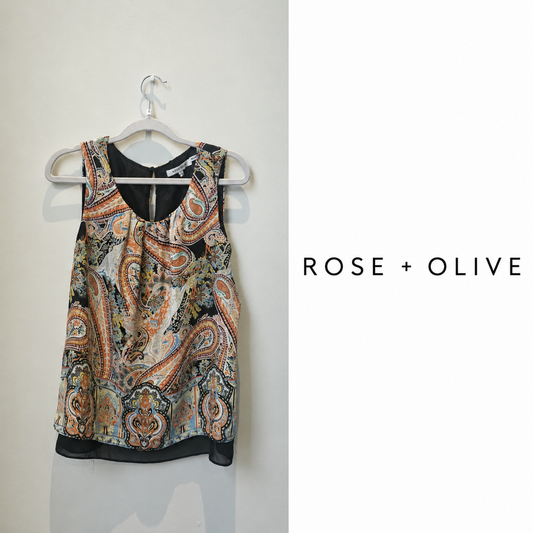 ROSE & OLIVE sleeveless paisley blouse ~ Small