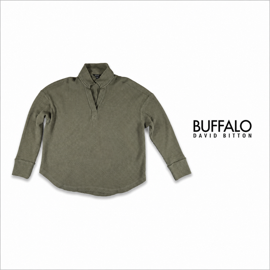 BUFFALO David Bitton Olive Waffle Knit Pullover - XXL
