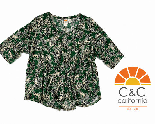 C&C California 100% Linen Safari Print Top - Size 3XL