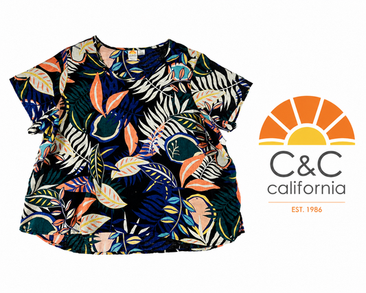 C&C California 100% Linen Tropical Print Top - Size 3XL