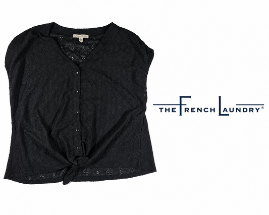 FRENCH LAUNDRY Black Pointelle Tie Front ~ 2XL