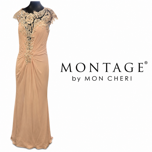 MONTAGE by MON CHERIi Blush Lace Applique Formal Gown ~ Size 6