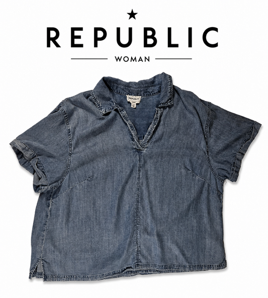 FOR THE REPUBLIC Chambray Blouse ~ 2XL