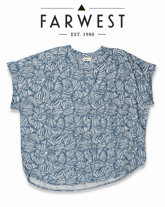 FARWEST Leaf Print Button Front Blouse ~ Size XXL