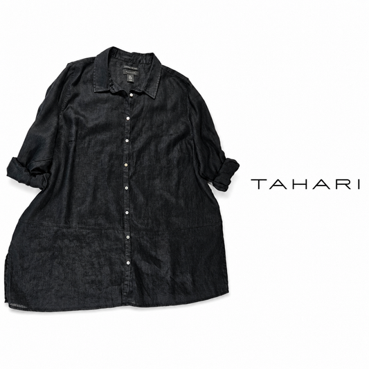 TAHARI Essentials 100% Linen Button Front Shirt ~ Size 3X