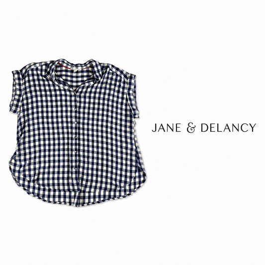 JANE & DELANCEY Gingham Short Sleeve Button Front Blouse ~ Size 1X