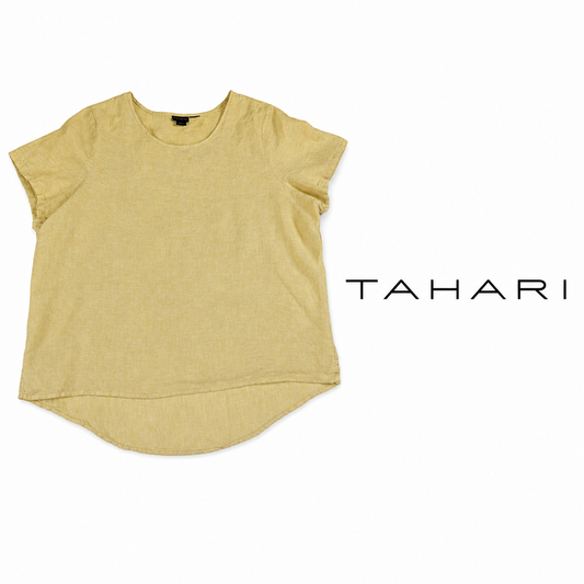 TAHARI 100% Linen Short Sleeve Top - Size 2XL
