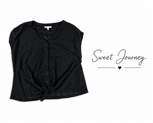 SWEET JOURNEY Black Tie-Front Eyelet Blouse - Size 2X