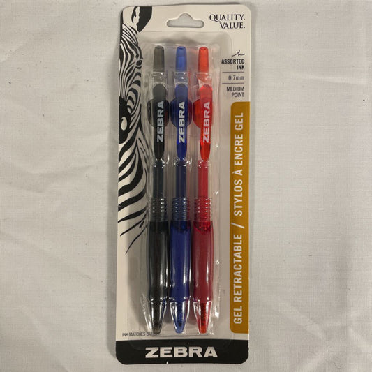 3-PACK ZEBRA GEL PENS - BLACK/BLUE/RED