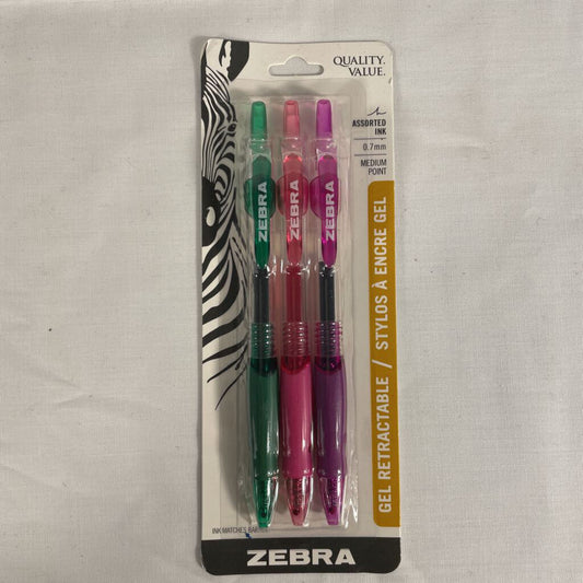 3-PACK ZEBRA GEL PENS - GREEN/PINK/PURPLE