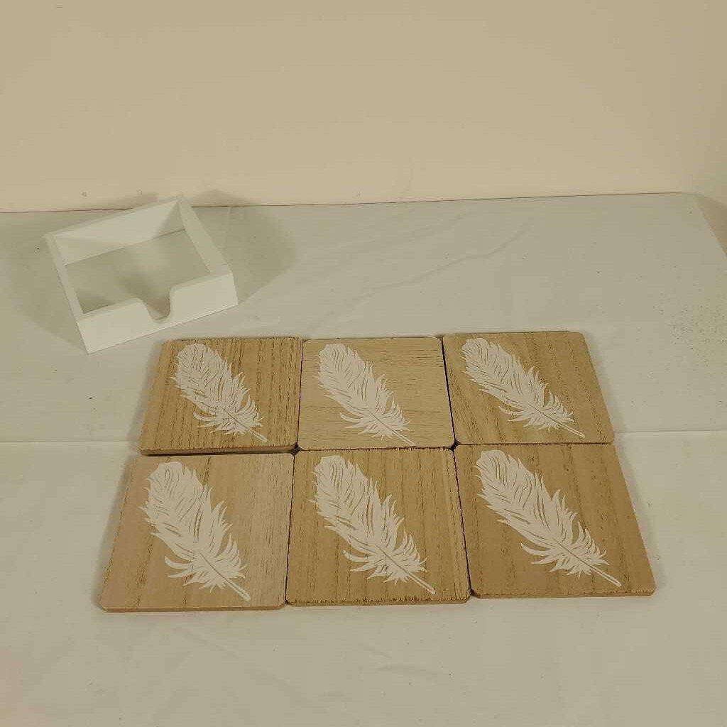 S/6 FEATHER COASTERS IN BOX