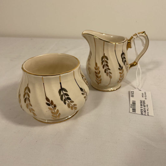 SADLER IVORY & GOLD CREAM & SUGAR SET