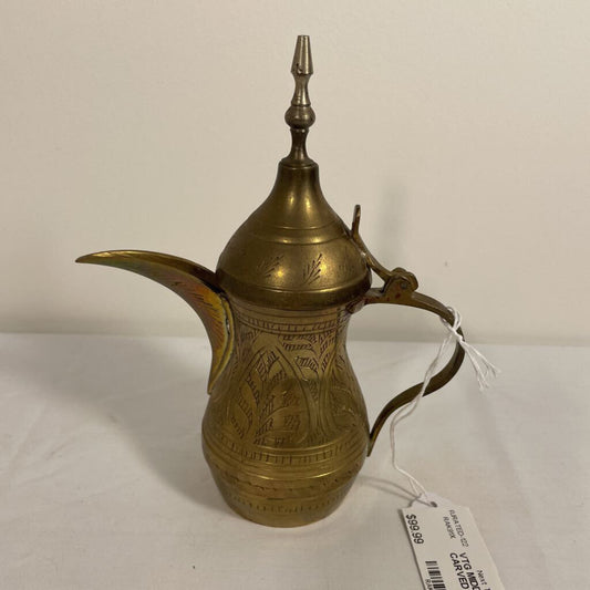 VTG MIDDLE EASTERN CARVED BRASS TEAPOT