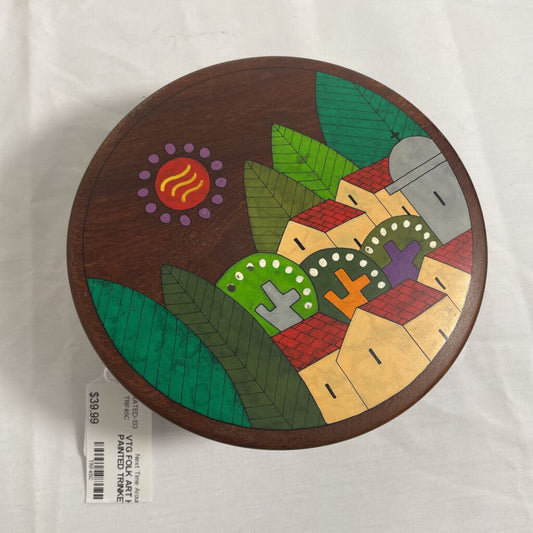 VTG FOLK ART HAND PAINTED TRINKET BOX