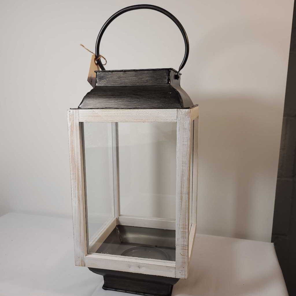 Whitewashed Wood & Metal Lantern - Large