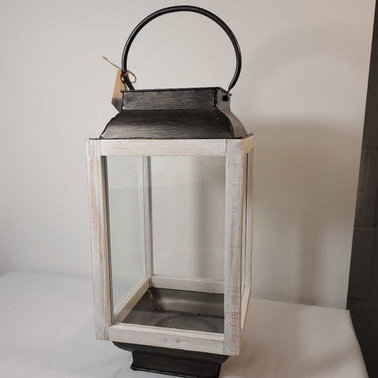 Whitewashed Wood & Metal Lantern - Large