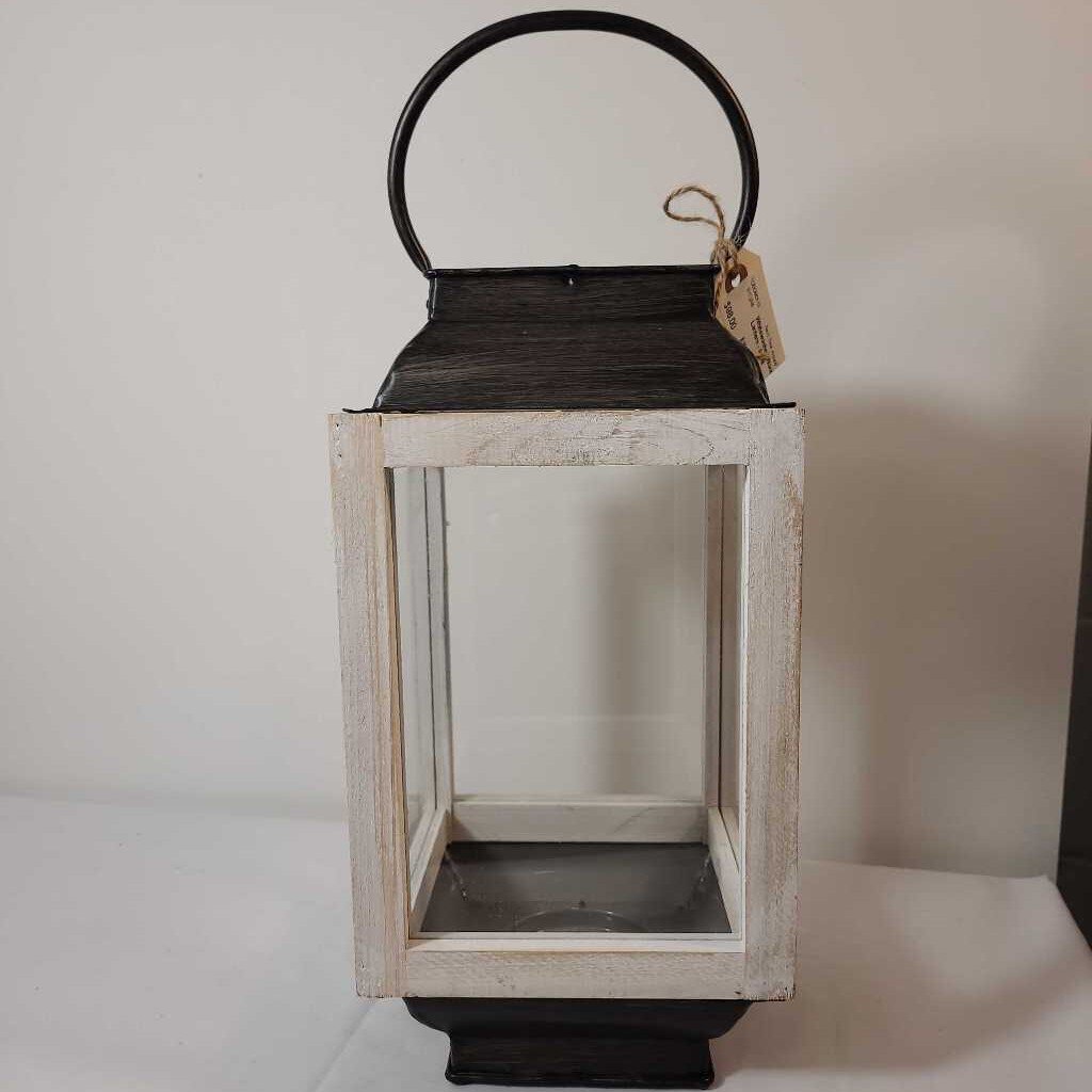 Whitewashed Wood & Metal Lantern - Small