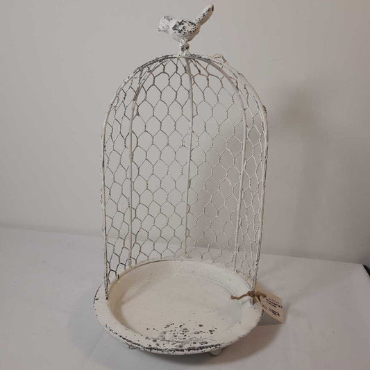 Distressed Bird Half Cloche Footed Holder