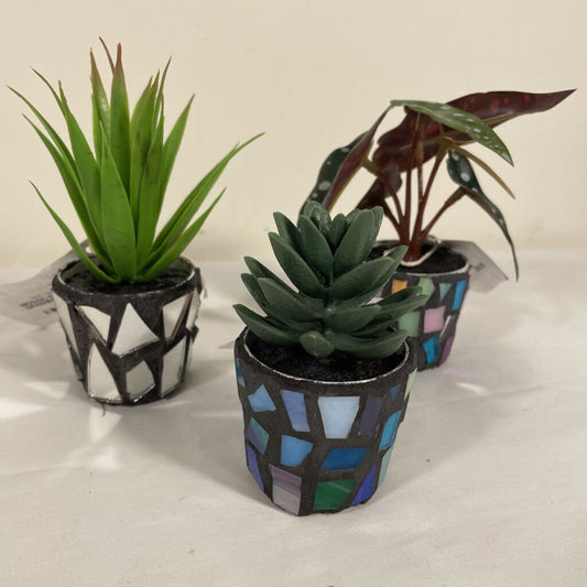 MOSAIC POT - FAUX GREENERY - SMALL