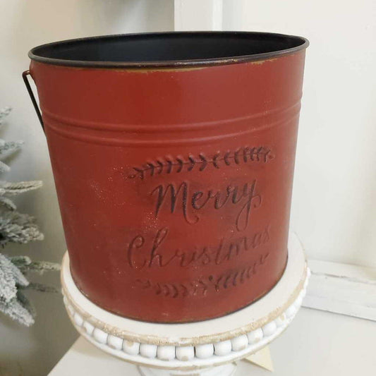 Vintage Inspired Merry Christmas Bucket with handle