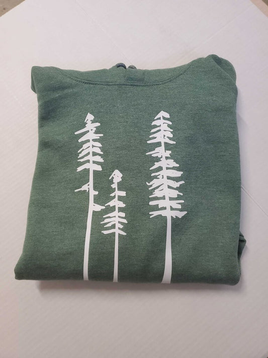 Pine Tree Adult Hoodie- Heather Green-Large