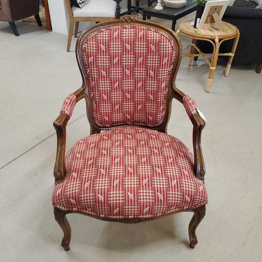 RED CHECKERED BERGERE CHAIR
