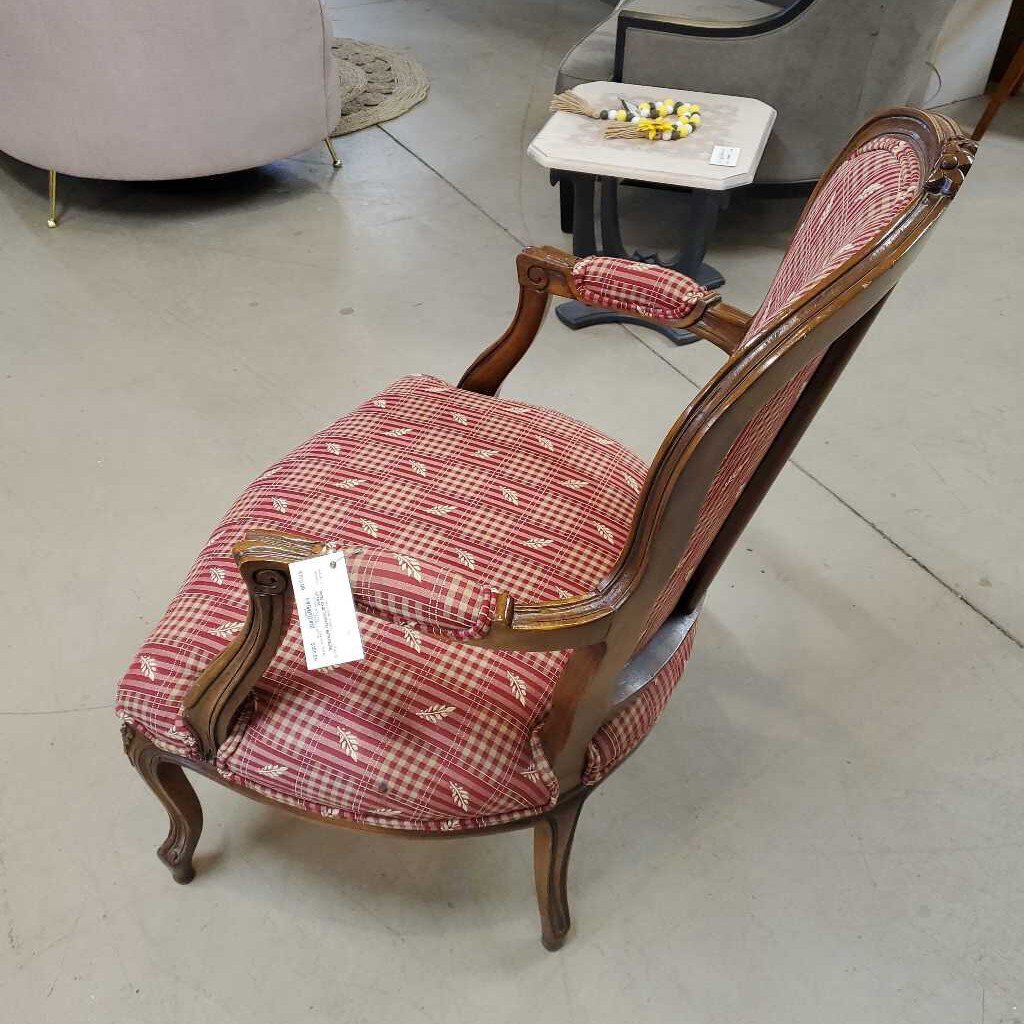 RED CHECKERED BERGERE CHAIR