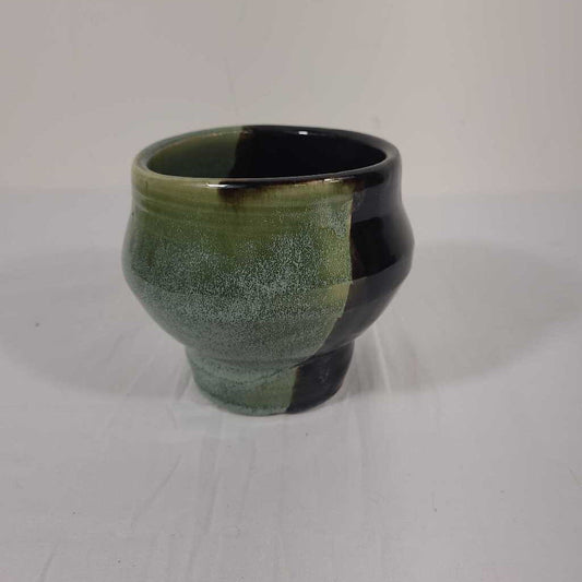 POTTERY PLANTER, GREEN AND BROWN