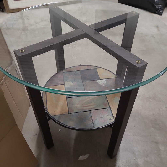 METAL FRAMED GLASS TOP ACCENT TABLE