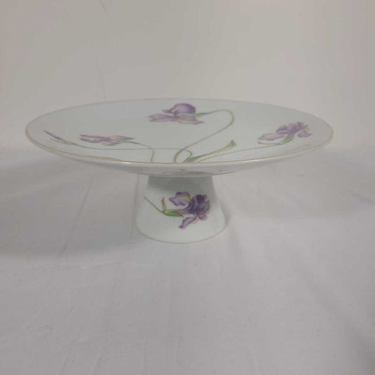 FOOTED SERVING PLATE W/ PURPLE IRISES